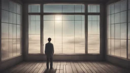 Lonely man staring through Johari Window in a dream