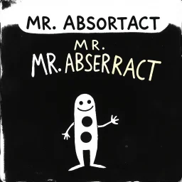 Roger Hargreaves 'Mr. Men' children's book aesthetic and composition, title text "MR. ABSTRACT", color drawing of a whimsical anthropomorphic tubular abstract art Joan Miro-like character, black white background,