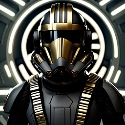 star wars bald male corellian pilot wearing gunmetal grey and black first order armored TIE pilot flightsuit and helmet with gold trim inside the jedi temple, centered head and shoulders portrait, hyperdetailed, dynamic lighting, hyperdetailed background, 8k resolution, volumetric lighting, light skin, fully symmetric details