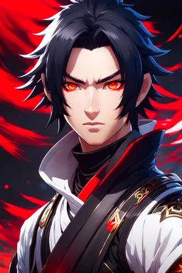 Genshin style Ninja impact cheveux noirs et yeux rouges masculins