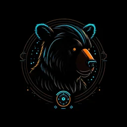 A cyborg bear logo design, black background