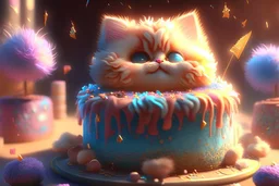 cute fluffy chibi cat birthday cake in sunshine Weight:1 detailed matte painting, deep color, fantastical, intricate detail, splash screen, complementary colors, fantasy concept art, 8k resolution trending on Artstation Unreal Engine 5 Weight:0.9