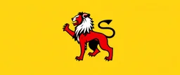 wide heraldry Lion, full body , black outline and red interior on yellow background, simplified vector logo
