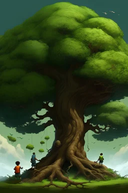 three different worlds stay on a giant tree.