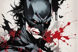 poster in two gradually, a one side half face Batman dark tones and other side half face Joker darkred tones, painting by Yoji Shinkawa,