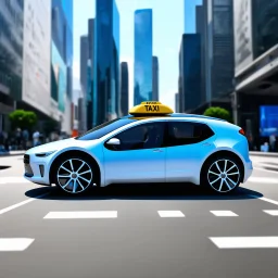 future modern self driving taxi's in modern city flying vehicles 2045