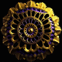 a julia set 3d fractal made of small metallic random color gears