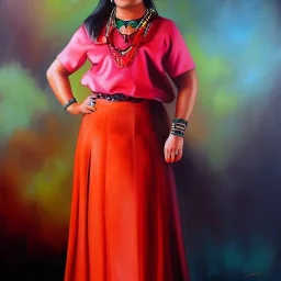 Full body portrait, painting, medium shot lady Cholo