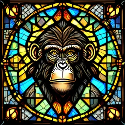 a stained glass picture of a monkey, epic legends game icon, symmetrical portrait rpg avatar, game icon stylized, intricate art deco patterns, game icon, intricate stained glass triptych, 4 k symmetrical portrait, 4k symmetrical portrait, in style of primal apes, ios app icon, stained glass art, app icon, game icon asset, dishonored