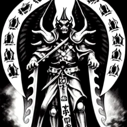 Devil demon satan king knights war code prophecy black and white