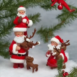 miniature christmas scene santa reindeer snow