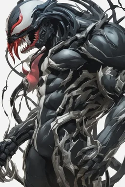 Venom mix with machine in solo leveling shadow artstyle, cyberpunk them, intricate details, highly detailed, high details, detailed portrait, masterpiece,ultra detailed,best quality
