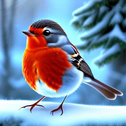 portrait of a cute robin bird wearing a winter coat, winter, 8k resolution, high-quality, fine-detail, intricate, digital art, detailed matte, volumetric lighting, illustration, disney