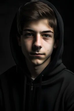 a portrait of18 years old boy with black hoody