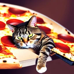 photo of a cat playing piano and guitar and pizza