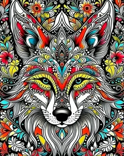 Eurasian wolf ANIMAL Book cover for Adults, mandala, flower, coloerfull