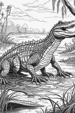 Outline art, no shading, full body crocodile in the river, black and white, low detail, --ar 9:11