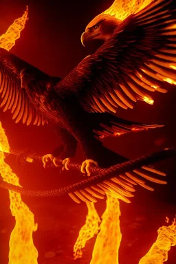 eagle set in fire, cinematic lighting, photorealistic, realistic, detailed, volumetric light and shadow, hyper HD, octane render, unreal engine 5 insanely detailed and intricate, hypermaximalist, elegant, ornate, hyper-realistic, super detailed --v 4