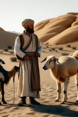 راعي ومعهو كلب وعنز في الصحراء