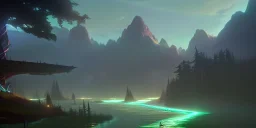 Flood lands fantasy, trees, mountains