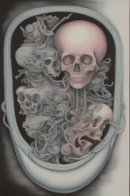 unsated lust and tech can lead to an untimely death; Surrealism; pastel pencils over black ink