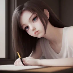 Beautiful girl studying in room, anime style