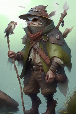 fantasy character, d&d, owlin, young, fisherman, leathers