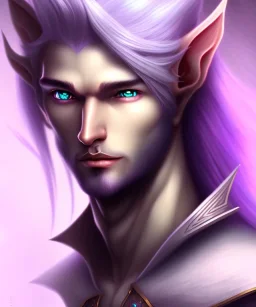 Elf, Male, Long White Hair, Darker Black Skin, Lavender Eyes