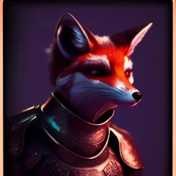 Armor wearing Fox, character design,ultra realistic,shiny, smooth, studio quality, octane render, Surrealism, Triadic colour scheme,ambient lighting polaroid, 100mm