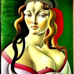 portrait of a beautiful busty woman with green eyes by Sandro Botticelli style