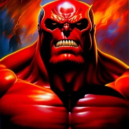 portrait oil on canvas, RedHulk ,comic book cover, mystical colors,insanely detailed,realistic,intrincate detail, 16k resolution, masterpiece,Frank Frazetta,Alex Horley, Simon Bisley