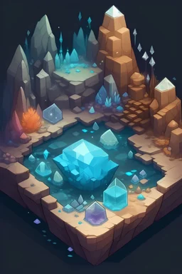 dibujar un yacimiento subterraneo con cristales de diferentes formas