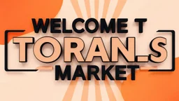 A design with the words (WELCOM TO TORANJ PLUS MARKET) in the middle of the image in a raised and three-dimensional manner with black shadows on an orange, red and white background in a sacudolic atmosphere.