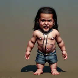 Jason Momoa toddler, full body, dramatic lighting, hyper realistic