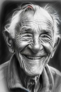 drawing, portrait, old, old, wrinkles, features, smiling, white, lead, charcoal