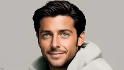 boy [Bradley Cooper | Rami Malek] (Happiness:1.4), green eyes, (white background:1.6), by Don Bluth,