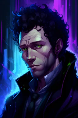 Portrait of Alexander Pushkin in anime style with cyberpunk vibes