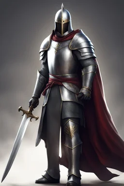 photorealistic holy knight paladin wearing a cape wielding a greatsword