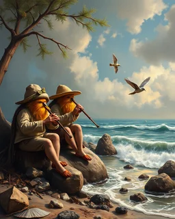 Little Birds are playing Bagpipes on the shore, Where the tourists snore: "Thanks!" they cry. "'Tis thrilling! Take, oh take this shilling! Let us have no more!" Modifiers: highly detailed oil on canvas masterpiece beautiful award winning Unreal Engine very cute Jacek Yerka acrylic art Jean-Baptiste Monge Surrealism Daniel Merriam naoto hattori Catrin Welz-Stein Esao Andrews Ray Caesar Gabriel Pacheco Bridget Bate Tichenor yippy-ty-o-ty-ay The Strangeness of Thomas :-) Anna Zinkeisen