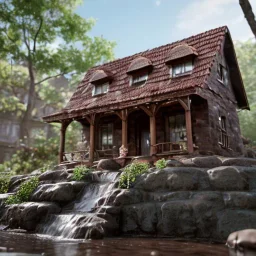 House chocolate waterfall made of chocolate is flowing, unreal engine