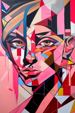 Futurism cubist painting, Black pink,((lisa)),portrait face of fashion designer Paul Smith.