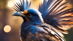 Strange, innovative, beautiful, unknown humanoid animal, exquisite body, feathery plumage, head and upper body, happy, intelligent, thoughtful, friendly, wise, excited, exaggerated features, beautiful volumetric lighting, attractive composition, photorealistic, extremely detailed, chiascuro, bokeh blur