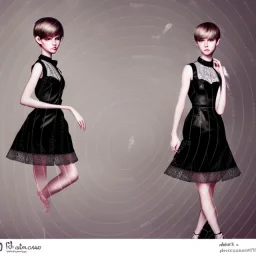 Russian boyish boylike female figure short man's haircut boyish face boyish features in black girlish lacy cocktail dress earrings in restaurant