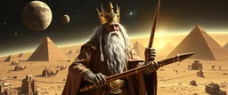 Gandalf as an egyptian space cowboy in the style of Escher and Giger
