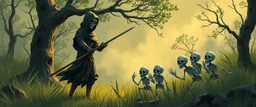ninja necromancer in the wild, raising skeleton babies