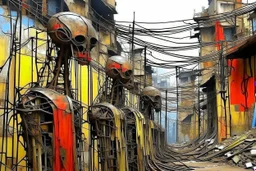 your creativity versus my imagination, tectonic cityscape clove, arafed remnants of a forgotten forbidden former river of clueless rust, |steel hot, puṣkaracūḍa, made of scrap metal and rusty wires, great verticals, perfect parallels, industrial vibe, police juxtaposition
