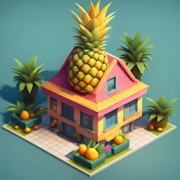create a pineapple fruits into cartoonist house style model isometric view for mobile game bright colors render game style