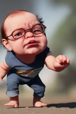 George costanza toddler, angry, full body, jump, bokeh, hyper realistic