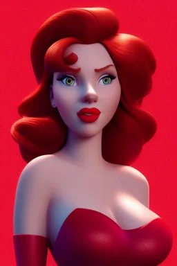 Animation photorealistic Scarlett Johansson as Jessica Rabbit Pixar, Disney, concept art, 3d digital art, Maya 3D, ZBrush 3D shading, bright colored background, radial gradient background, cinematic, Reimagined by industrial light and magic, 4k resolution post processing