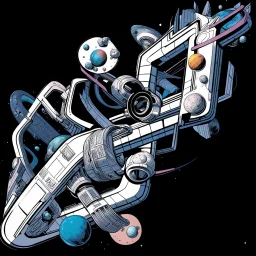 a Mobius strip that is also a starship "TAA II" is the size of a solar system and belongs to Marvel's Galactus, it is shaped like a Mobius strip, winding and looping upon itself, with Jack Kirby design elements, in space with small planets within, add color and texture